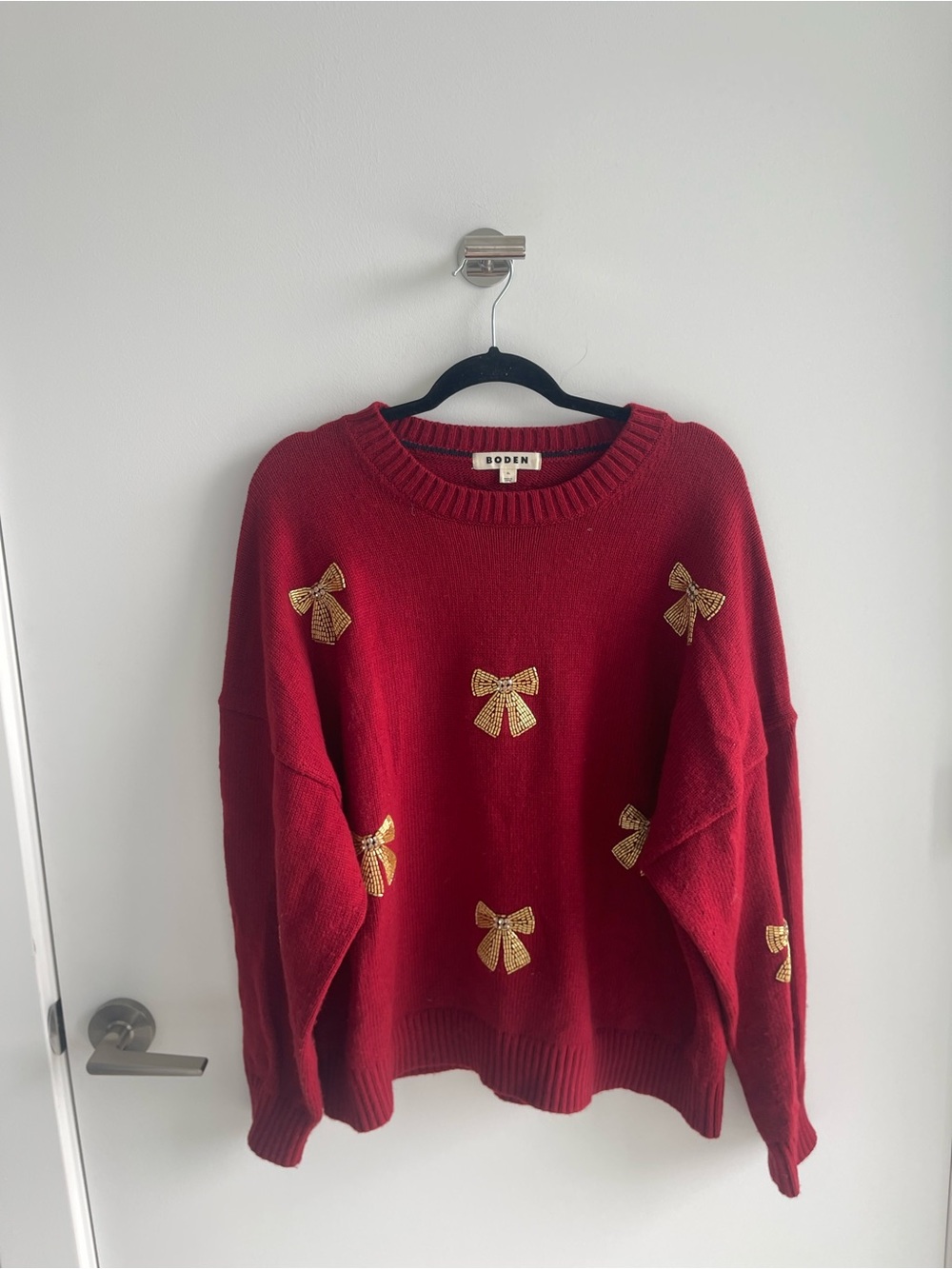 Boden Red Natalie Embellished Bow Knit Sweater